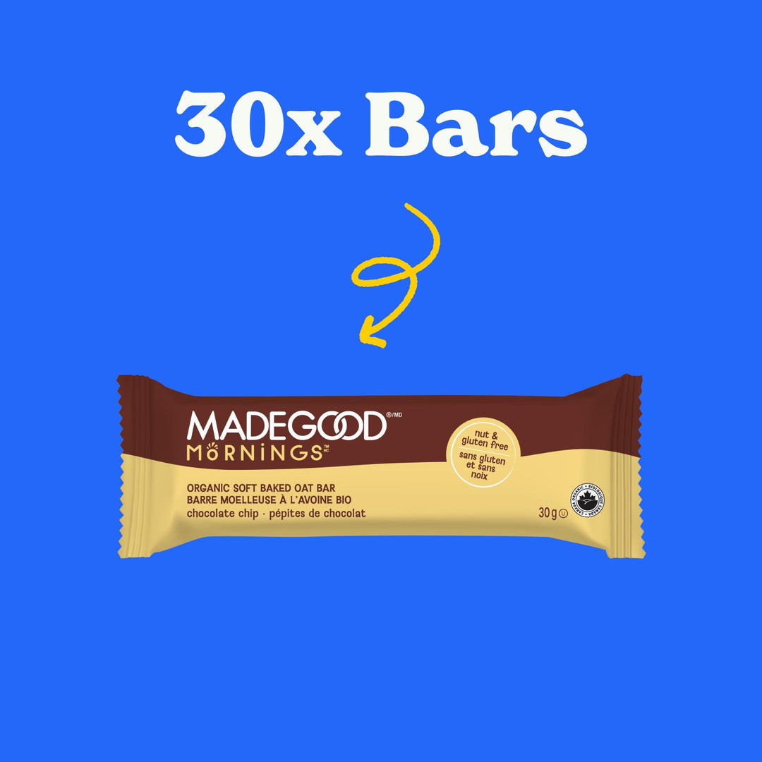 MadeGood – Mornings Soft-Baked Breakfast Bars – Chocolate Chip – 30 Pack