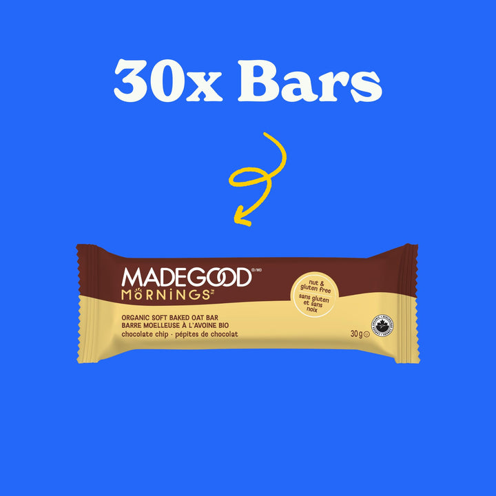 MadeGood – Mornings Soft-Baked Breakfast Bars – Chocolate Chip – 30 Pack