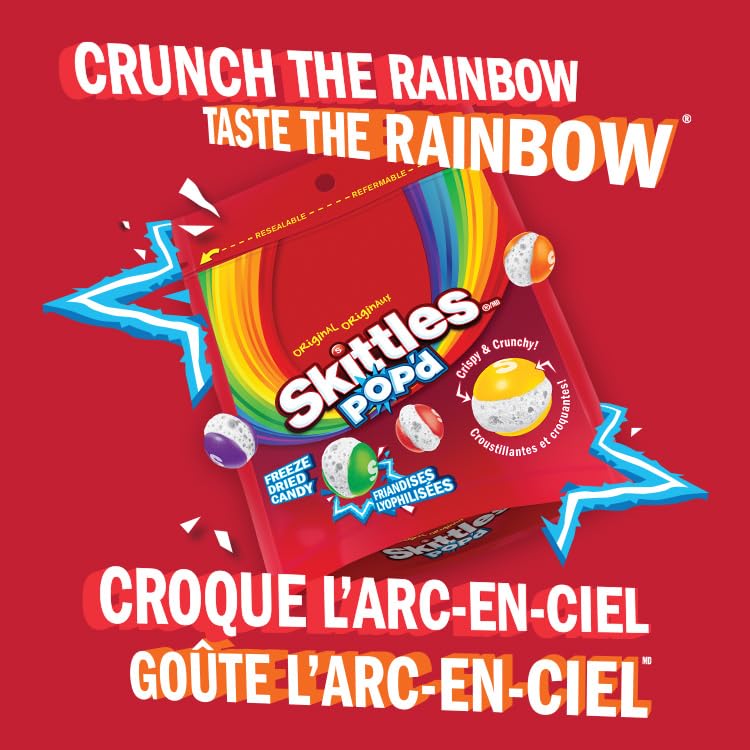 SKITTLES POP'D Original Freeze-Dried Fruity Candy, Crunchy Snack Pack 155g - Canadian Distribution - Ships Free Within Canada on Orders Above CAD $199