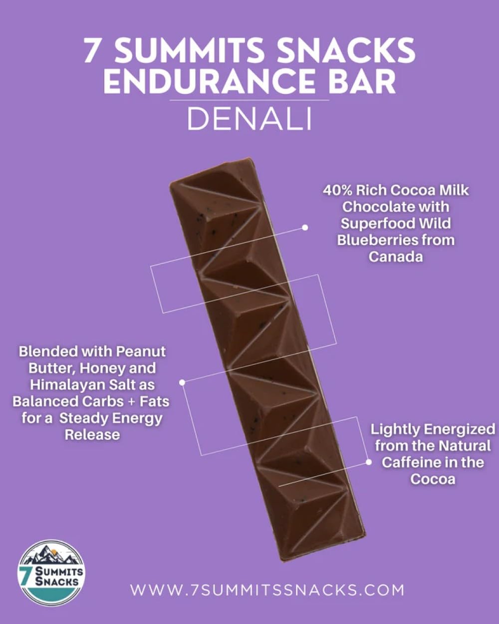 7 Summits Snacks Denali Endurance Chocolate Bar – 12 Pack (31g each) - Canadian Distribution - Ships Free Within Canada on Orders Above CAD $199