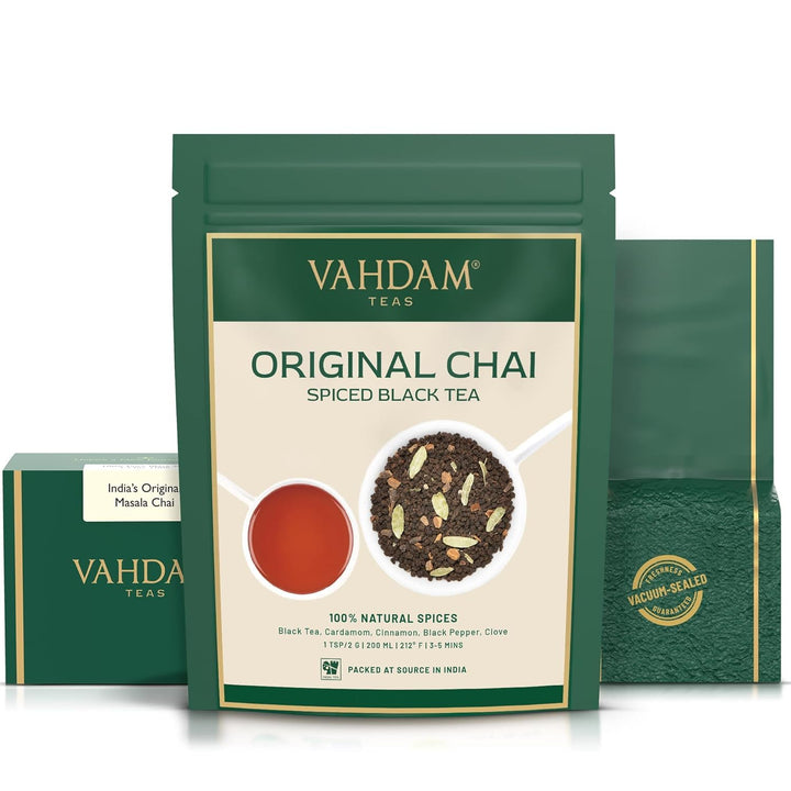 VAHDAM Masala Chai Tea Loose Leaf - 50 Cups (3.53oz) | Black Tea with Cinnamon, Cardamom, Cloves & Black Pepper - Canadian Distribution - Ships Free Within Canada on Orders Above CAD $199