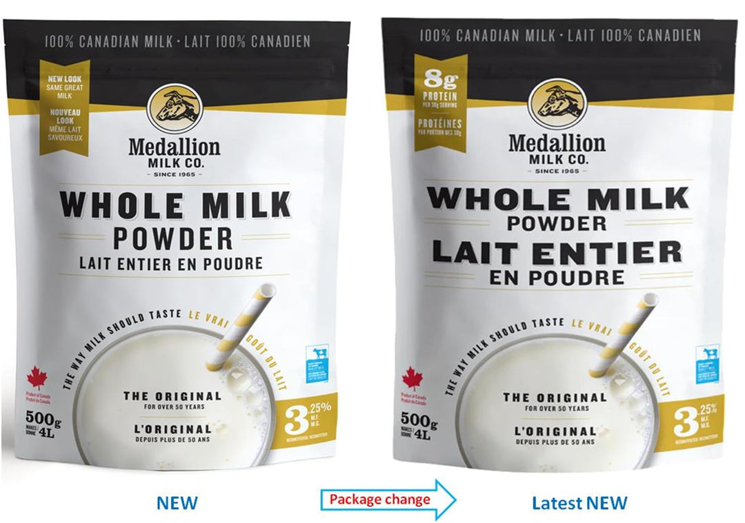 Medallion Whole Milk Powder 500g – Canadian Dairy, Antibiotic-Free, No rbST or rBGH - Canadian Distribution - Ships Free Within Canada on Orders Above CAD $199