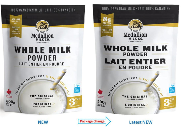 Medallion Whole Milk Powder 500g – Canadian Dairy, Antibiotic-Free, No rbST or rBGH - Canadian Distribution - Ships Free Within Canada on Orders Above CAD $199
