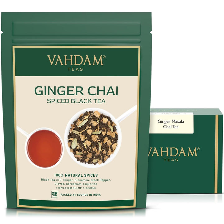 VAHDAM Ginger Masala Chai Tea - Loose Leaf Indian Spiced Chai (50+ Cups, 3.53oz) | Hot, Iced & Latte Ready - Canadian Distribution - Ships Free Within Canada on Orders Above CAD $199