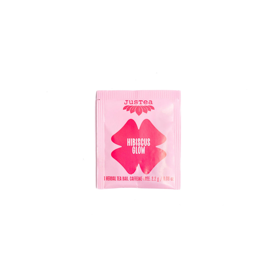 JusTea Hibiscus Glow Herbal Tea - Organic, Caffeine-Free, Fair-Trade, Plastic-Free (2 x 16 Bags) - Canadian Distribution - Ships Free Within Canada on Orders Above CAD $199