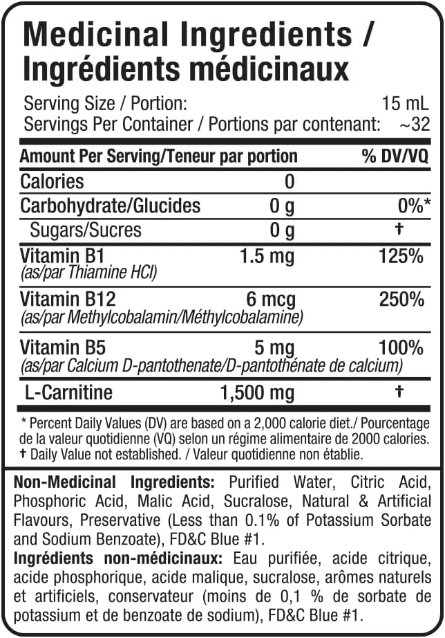 ALLMAX – L-Carnitine Liquid + Vitamin B5 – Blue Raspberry – 473 ml