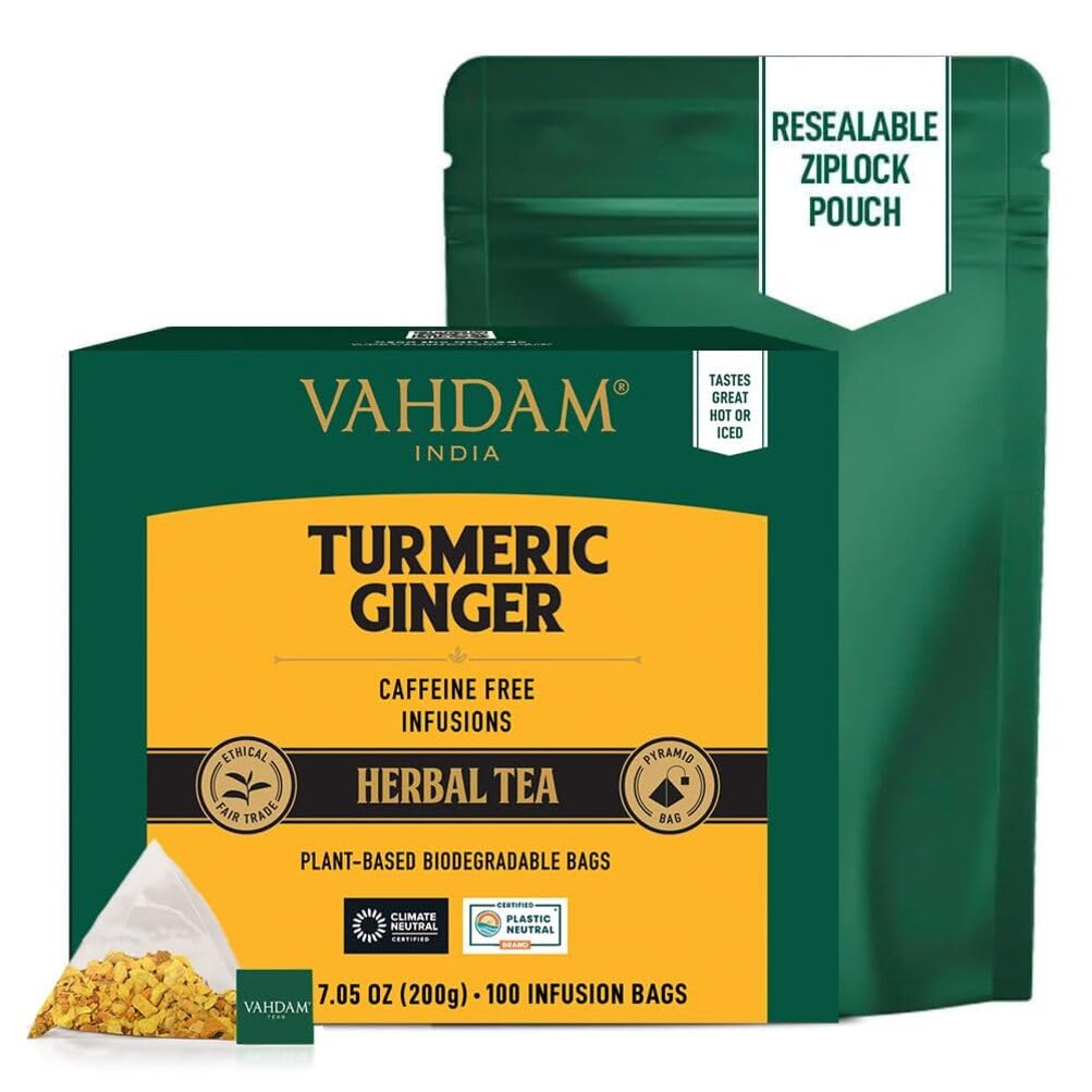 VAHDAM – Turmeric Ginger Tea – Herbal Pyramid Tea Bags – 100 ct