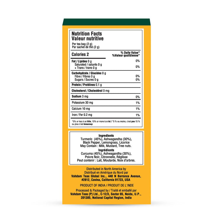 VAHDAM – Turmeric Ashwagandha Tea – Herbal – 100 Count – Caffeine free blend