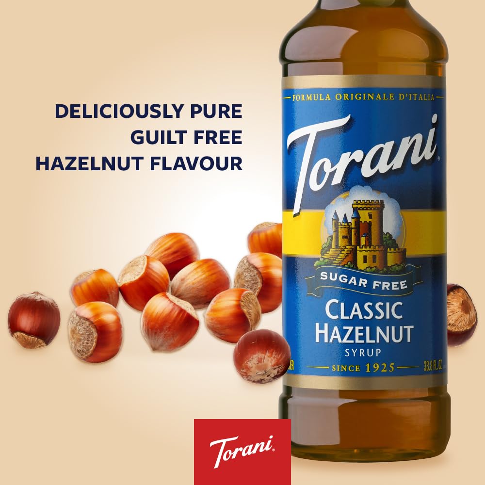 Torani Sugar-Free Classic Hazelnut Syrup – 4-Pack (750ml Bottles) - Canadian Distribution - Ships Free Within Canada on Orders Above CAD $199