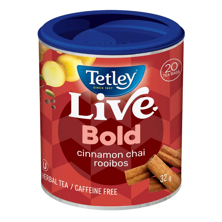 Tetley Live Bold Cinnamon, Chai & Rooibos Herbal Tea – 6-Pack, 120 Tea Bags, Caffeine-Free Red Blend - Canadian Distribution - Ships Free Within Canada on Orders Above CAD $199