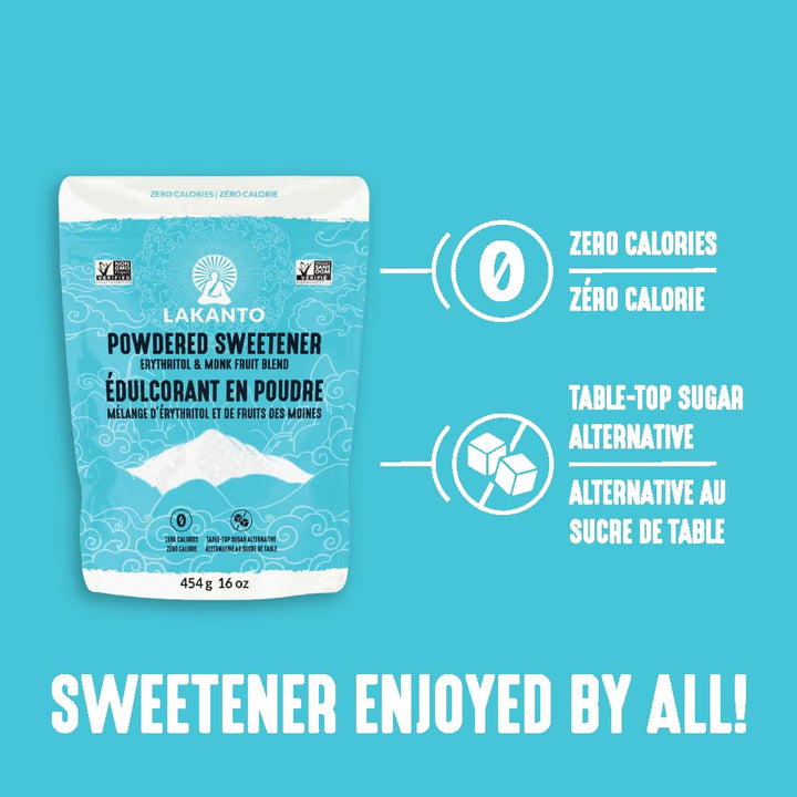 Lakanto Monkfruit & Erythritol Powdered Sweetener – 1:1 Sugar Substitute for Baking & Frosting, 454g - Canadian Distribution - Ships Free Within Canada on Orders Above CAD $199