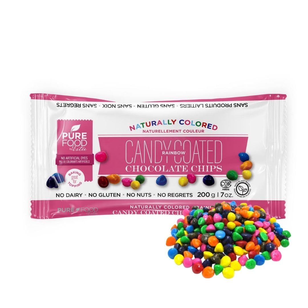 Pure Food By Estee Natural Rainbow Candy Coated Chocolate Chips, 7oz – Vegan Baking Sprinkles - Canadian Distribution - Ships Free Within Canada on Orders Above CAD $199