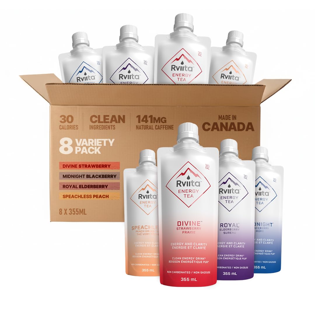 Rviita – Energy Tea – Variety Pack – 141mg Caffeine – 355ml x 8