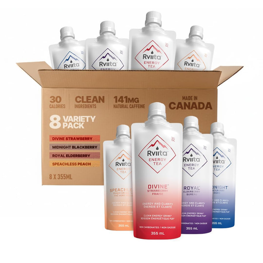 Rviita – Energy Tea – Variety Pack – 141mg Caffeine – 355ml x 8