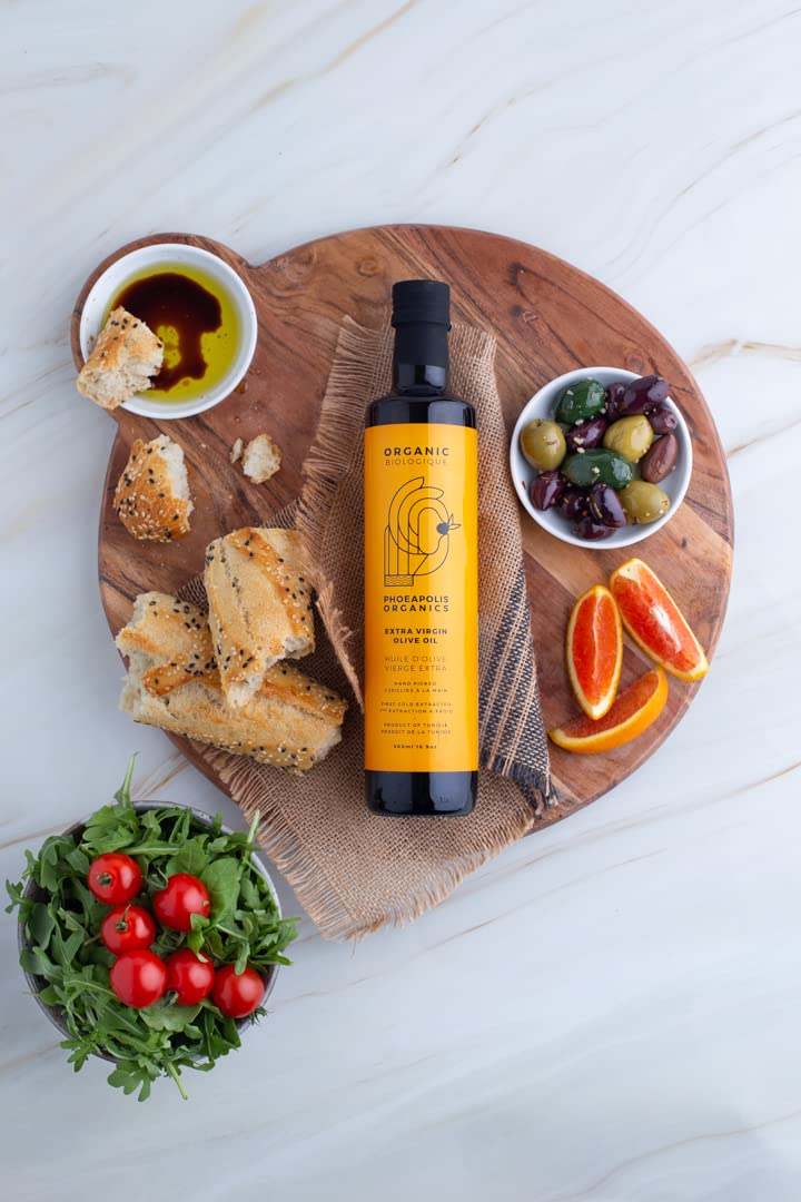 PHOEAPOLIS ORGANICS Extra Virgin First Cold Pressed Olive Oil – Delicate Flavor, 500 ml - Canadian Distribution - Ships Free Within Canada on Orders Above CAD $199