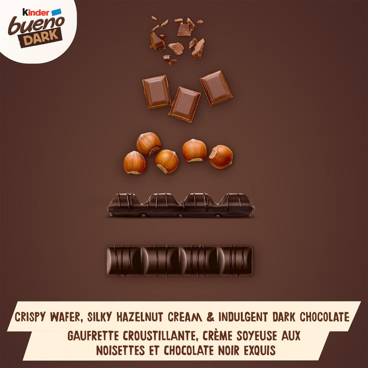 Kinder Bueno Dark Chocolate Hazelnut Wafer Bars - 30 Pack (2 Bars Per Pack, 43g Each) - Canadian Distribution - Ships Free Within Canada on Orders Above CAD $199
