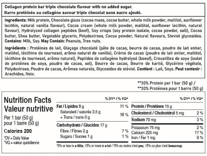 rice UP! Collagen Protein Bar – Triple Chocolate, 2 x 50g - Canadian Distribution - Ships Free Within Canada on Orders Above CAD $199