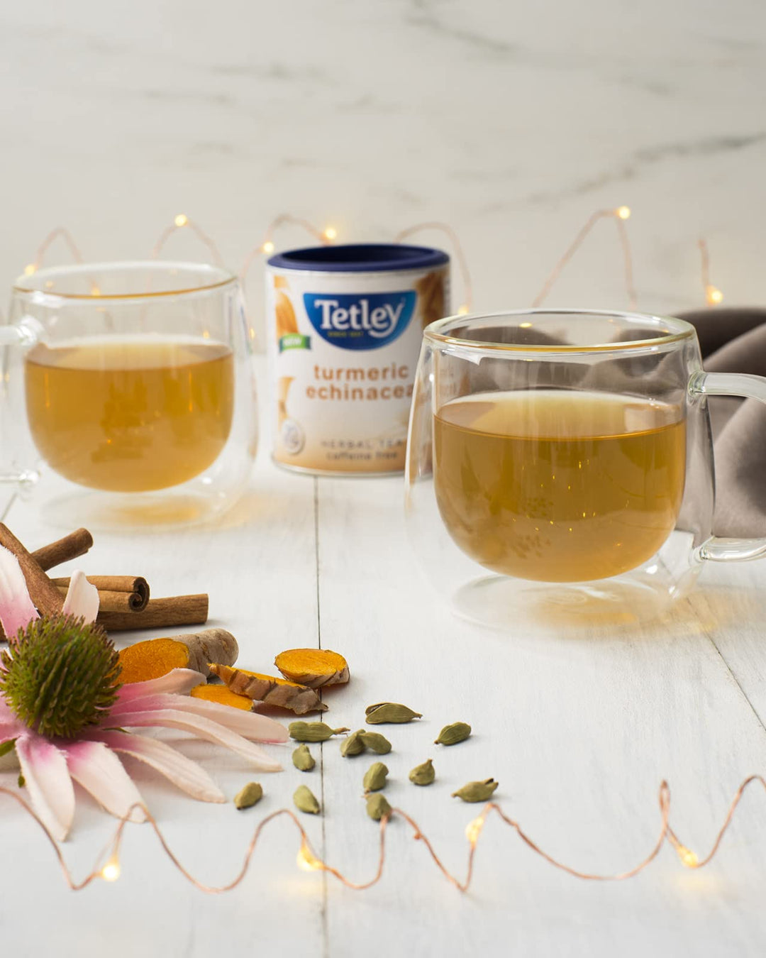Tetley Turmeric Echinacea Herbal Tea - 20 Bags per Box, 36g, Caffeine-Free, 6-Pack Bundle (120 Total Bags) - Canadian Distribution - Ships Free Within Canada on Orders Above CAD $199