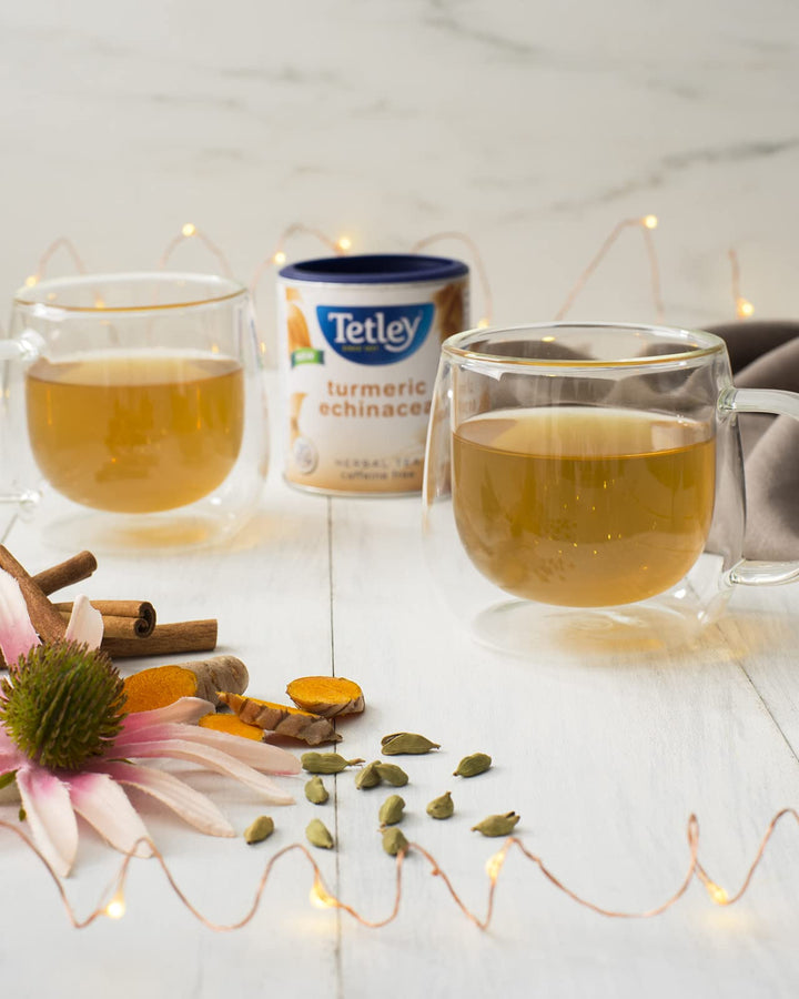 Tetley Turmeric Echinacea Herbal Tea - 20 Bags per Box, 36g, Caffeine-Free, 6-Pack Bundle (120 Total Bags) - Canadian Distribution - Ships Free Within Canada on Orders Above CAD $199