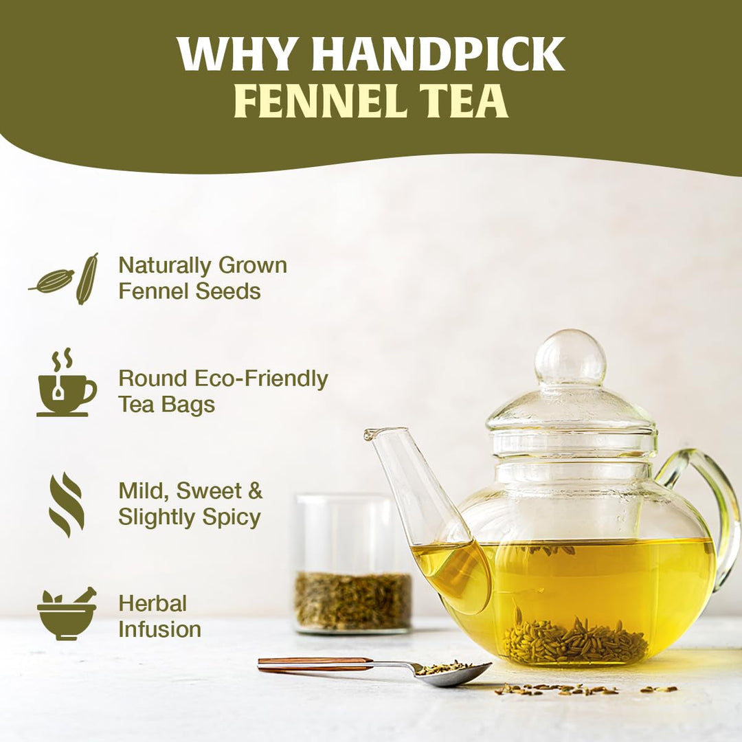 HANDPICK Fennel Tea Bags - 100 Count Herbal Tea, Caffeine-Free, Pure Whole Fennel Seeds - Canadian Distribution - Ships Free Within Canada on Orders Above CAD $199