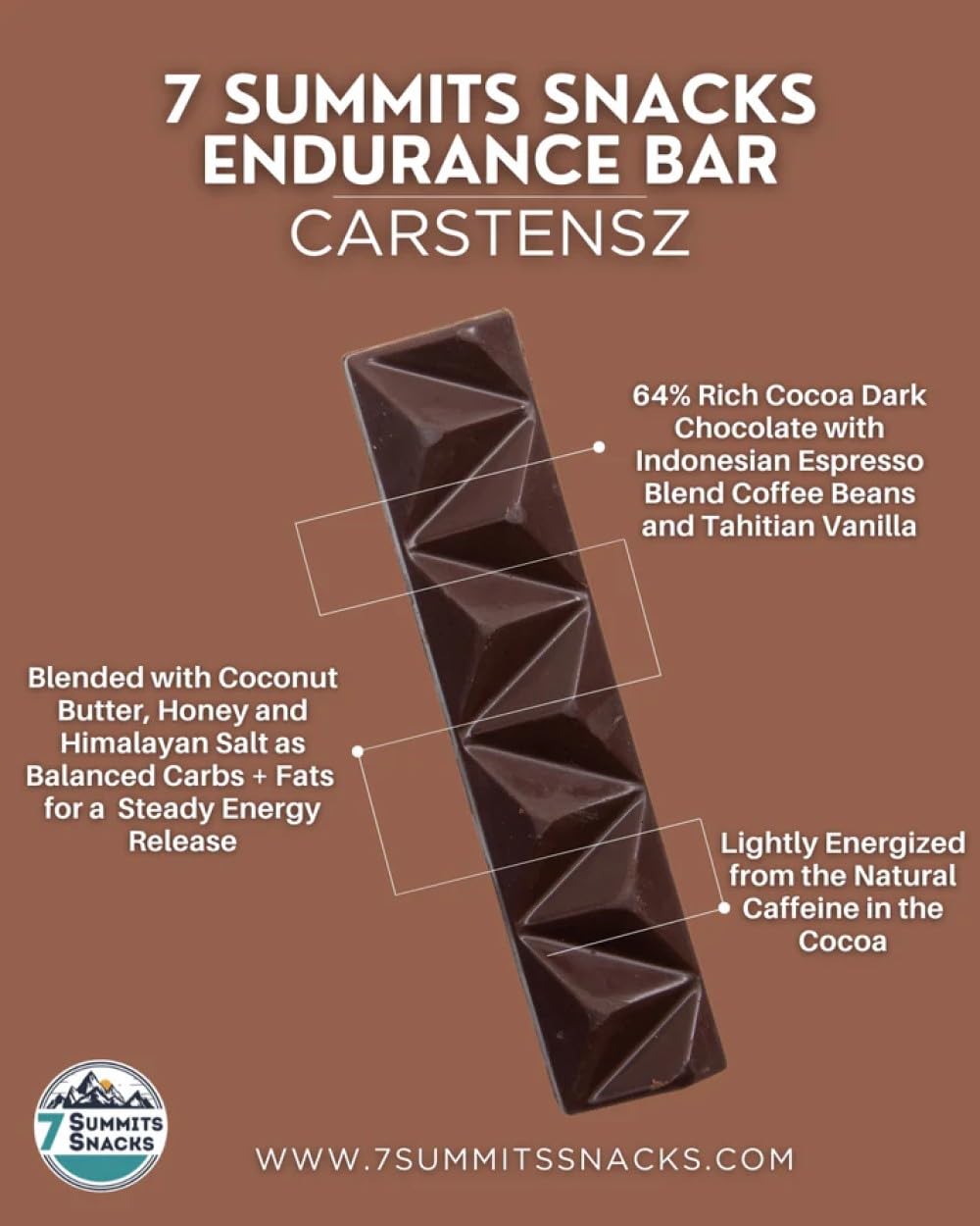 7 Summits Snacks Carstensz Endurance Chocolate Bar – 12 Pack (31g each) - Canadian Distribution - Ships Free Within Canada on Orders Above CAD $199