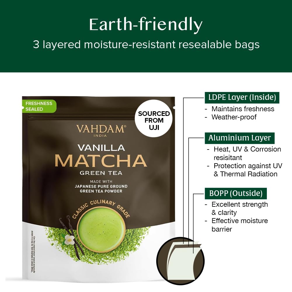 VAHDAM Vanilla Matcha Green Tea Powder (2 x 1.76oz/50g) - Pure Japanese Matcha with Madagascar Vanilla - Canadian Distribution - Ships Free Within Canada on Orders Above CAD $199