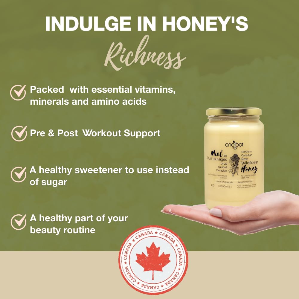 ONEROOT – Raw Wildflower Honey – Creamed Canadian Honey – 1kg