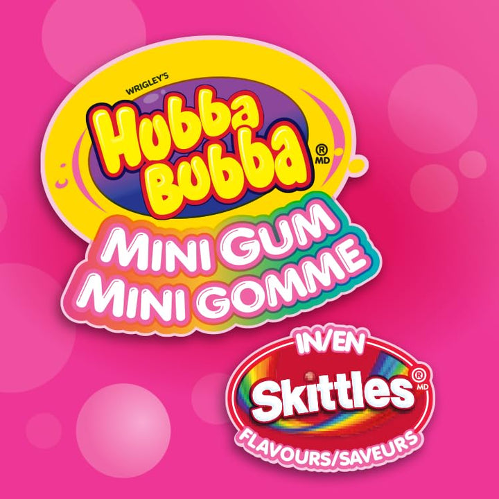 HUBBA BUBBA Minis Sugar-Free Bubble Gum in SKITTLES Flavours – 6 Resealable Bottles (40 Pieces Each) - Canadian Distribution - Ships Free Within Canada on Orders Above CAD $199