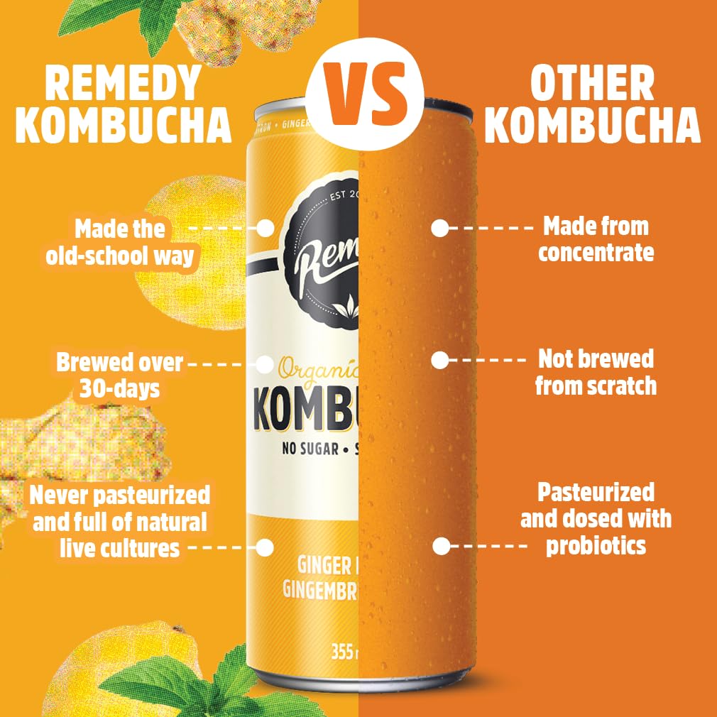 Remedy – Kombucha – Ginger Lemon – 24 × 355mL – Sugar free