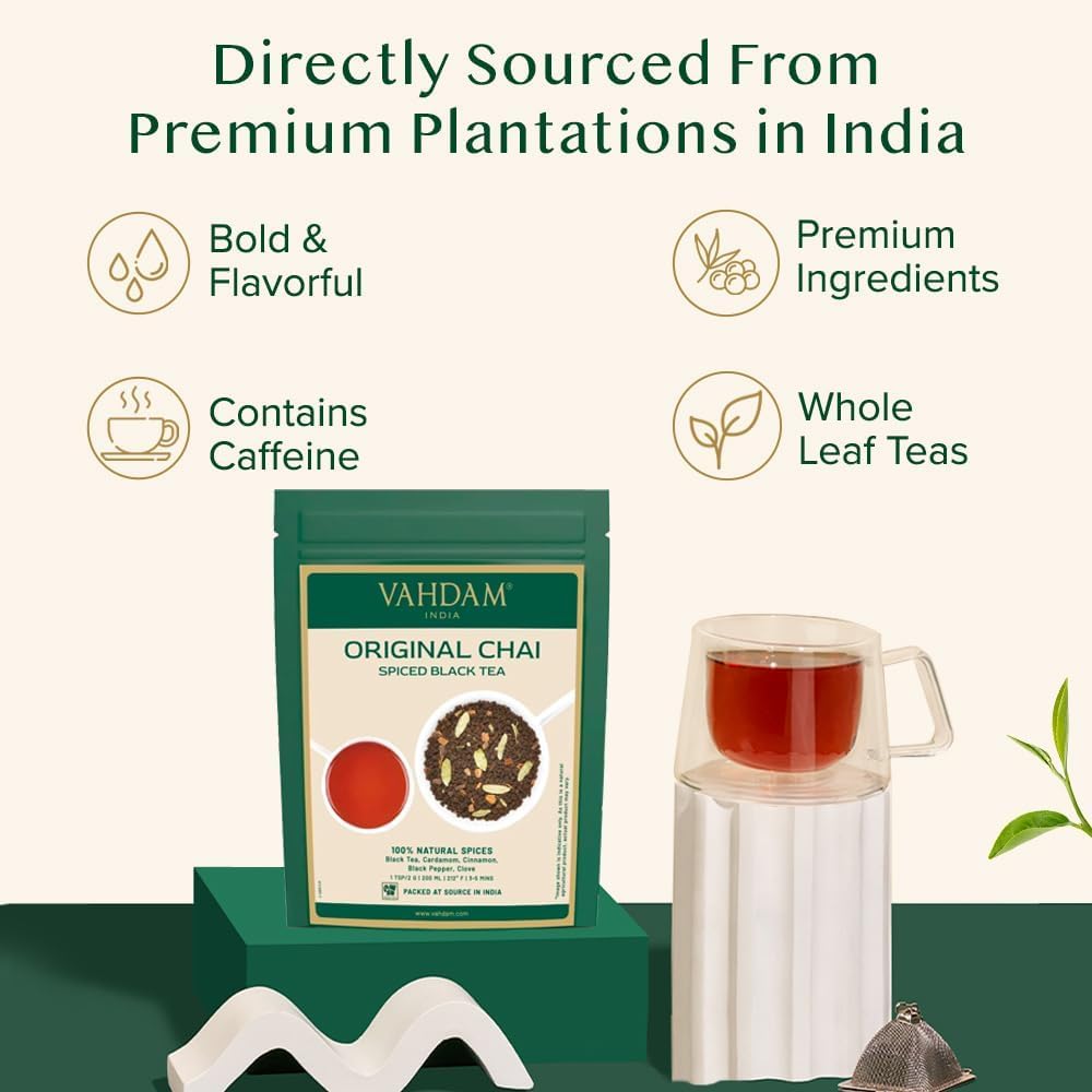 VAHDAM Masala Chai Tea Loose Leaf - 50 Cups (3.53oz) | Black Tea with Cinnamon, Cardamom, Cloves & Black Pepper - Canadian Distribution - Ships Free Within Canada on Orders Above CAD $199