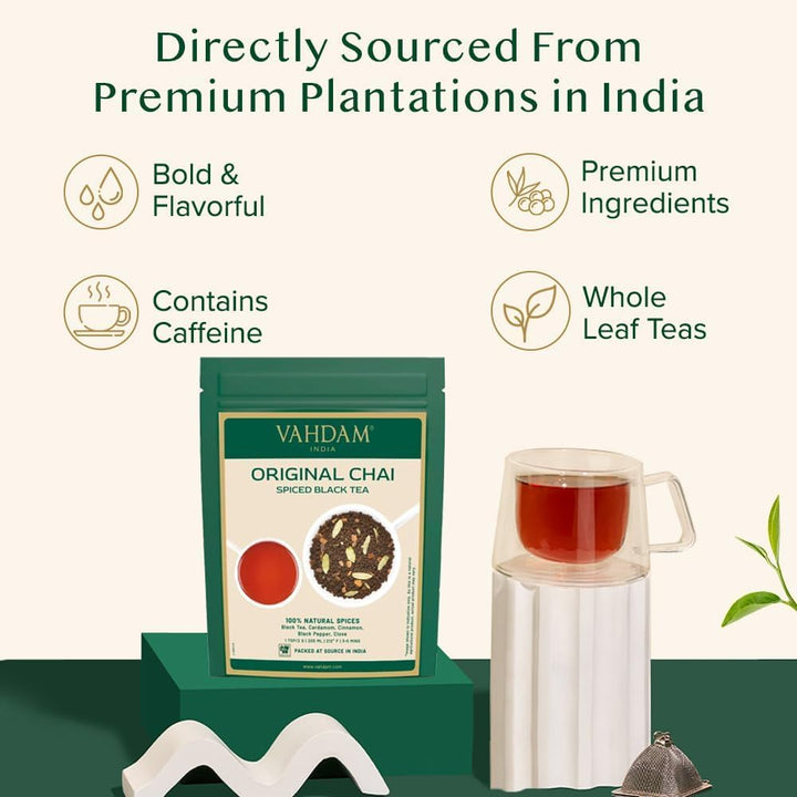 VAHDAM Masala Chai Tea Loose Leaf - 50 Cups (3.53oz) | Black Tea with Cinnamon, Cardamom, Cloves & Black Pepper - Canadian Distribution - Ships Free Within Canada on Orders Above CAD $199