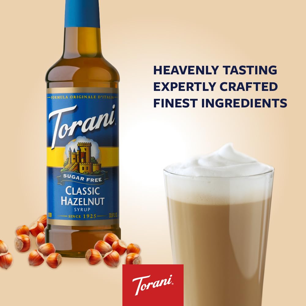 Torani Sugar-Free Classic Hazelnut Syrup – 4-Pack (750ml Bottles) - Canadian Distribution - Ships Free Within Canada on Orders Above CAD $199