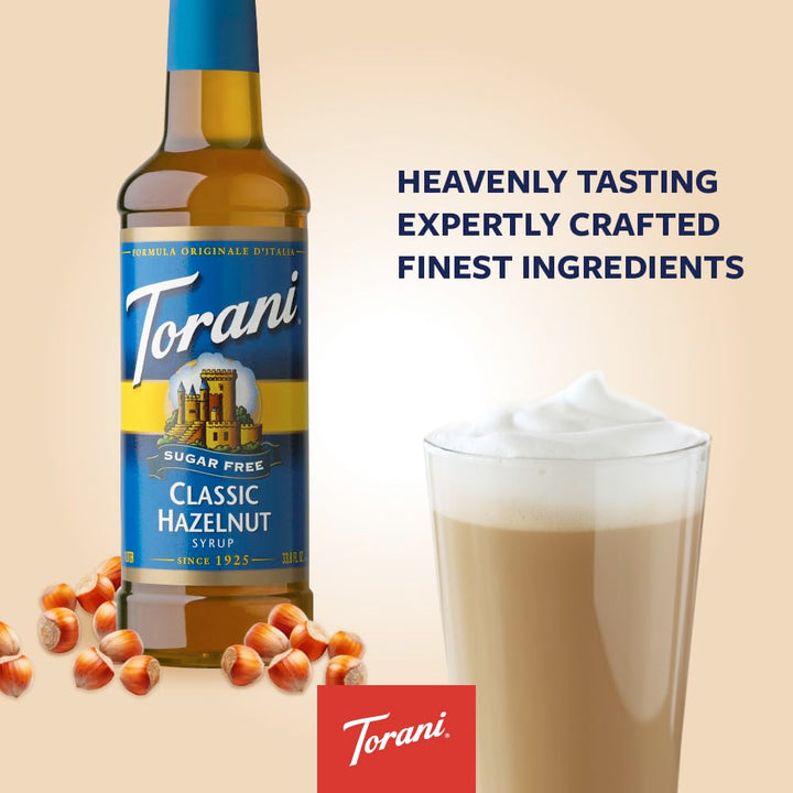 Torani Sugar-Free Classic Hazelnut Syrup – 4-Pack (750ml Bottles) - Canadian Distribution - Ships Free Within Canada on Orders Above CAD $199