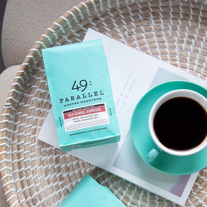 49th Parallel Coffee Roasters – Roasted Coffee Beans – Old School Espresso Medium Dark Roast – 12oz – Small batch roasted