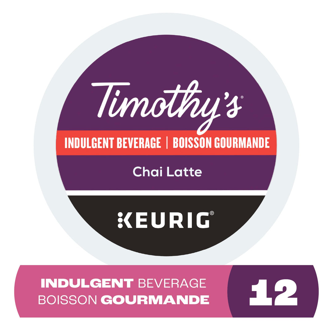 Timothy's Chai Latte K-Cup Pods – 12 Count Single Serve Capsules - Canadian Distribution - Ships Free Within Canada on Orders Above CAD $199