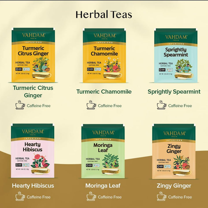 VAHDAM Herbal Tea Sampler - 36 Tea Bags in 6 Varieties | Caffeine-Free, Non-GMO Blends - Canadian Distribution - Ships Free Within Canada on Orders Above CAD $199