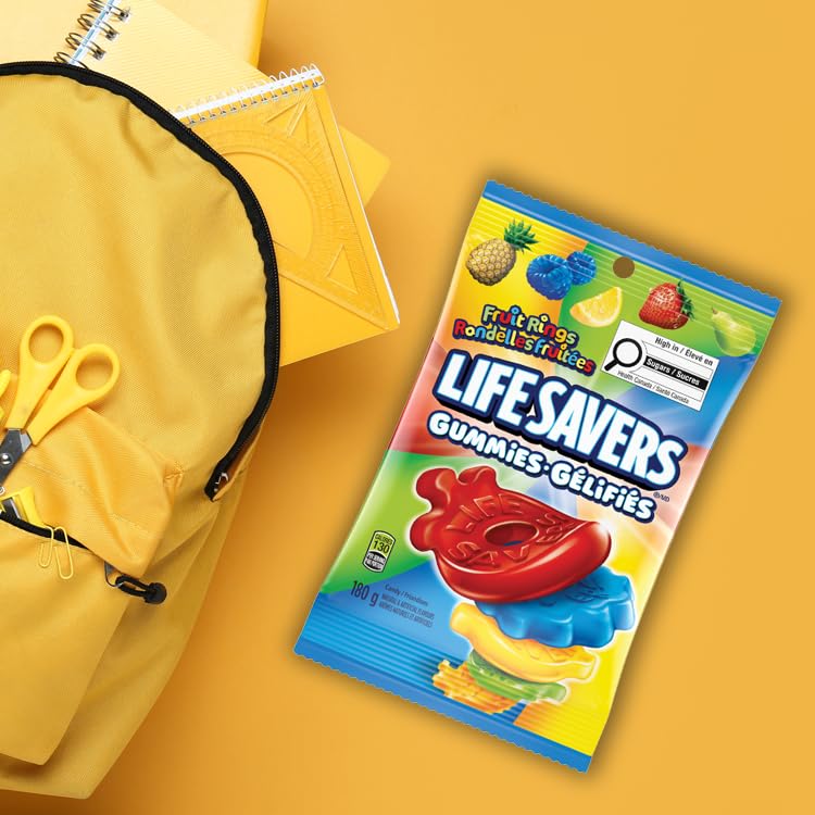 LIFE SAVERS Fruit Rings Gummy Candy – Strawberry, Pineapple, Blue Raspberry, Pear & Lemon – 2 x 180g - Canadian Distribution - Ships Free Within Canada on Orders Above CAD $199