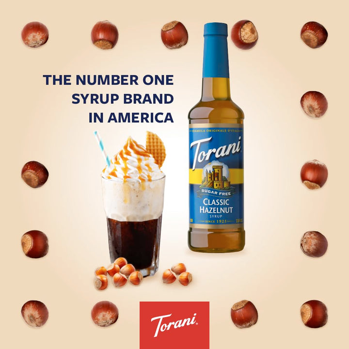 Torani Sugar-Free Classic Hazelnut Syrup – 4-Pack (750ml Bottles) - Canadian Distribution - Ships Free Within Canada on Orders Above CAD $199