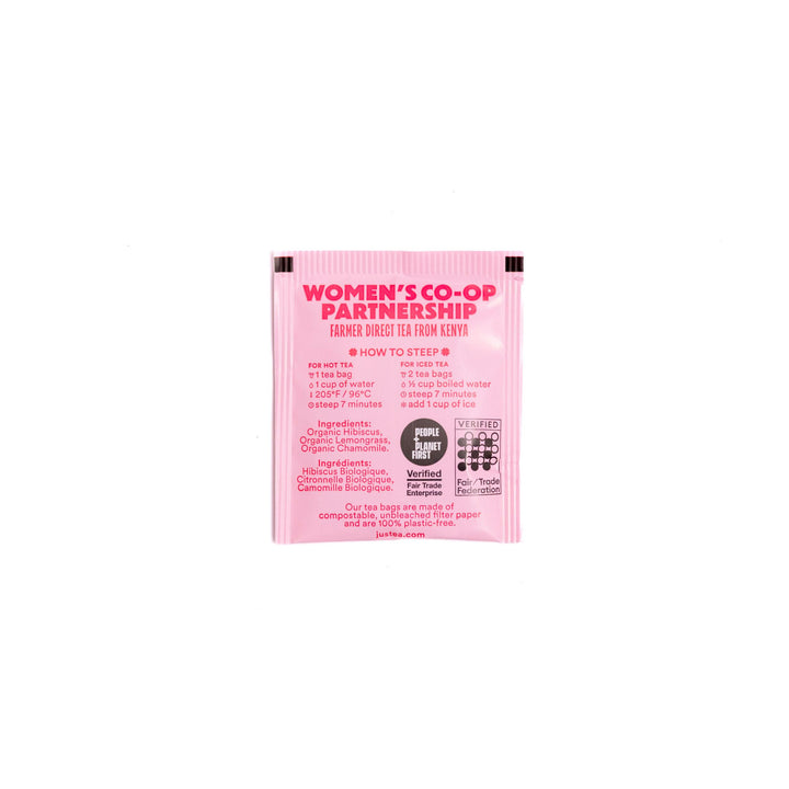 JusTea Hibiscus Glow Herbal Tea - Organic, Caffeine-Free, Fair-Trade, Plastic-Free (2 x 16 Bags) - Canadian Distribution - Ships Free Within Canada on Orders Above CAD $199