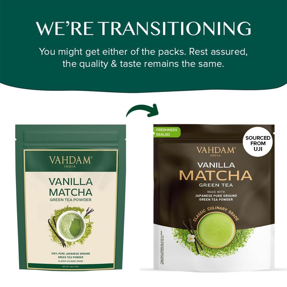 VAHDAM Vanilla Matcha Green Tea Powder (2 x 1.76oz/50g) - Pure Japanese Matcha with Madagascar Vanilla - Canadian Distribution - Ships Free Within Canada on Orders Above CAD $199