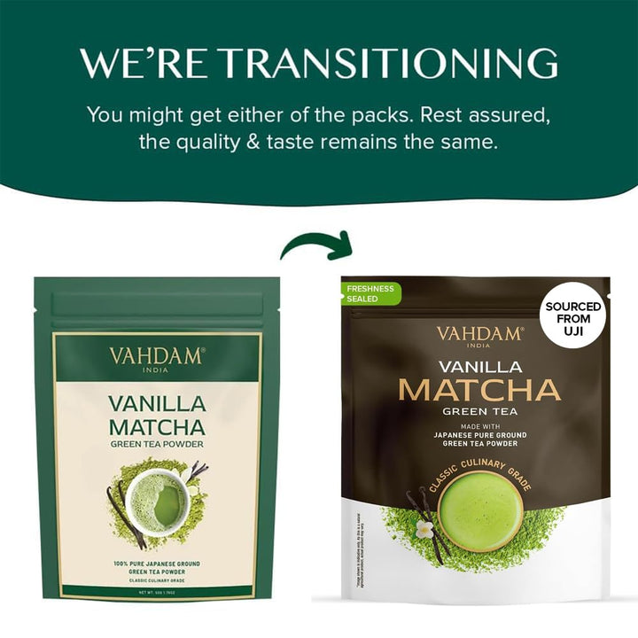 VAHDAM Vanilla Matcha Green Tea Powder (2 x 1.76oz/50g) - Pure Japanese Matcha with Madagascar Vanilla - Canadian Distribution - Ships Free Within Canada on Orders Above CAD $199
