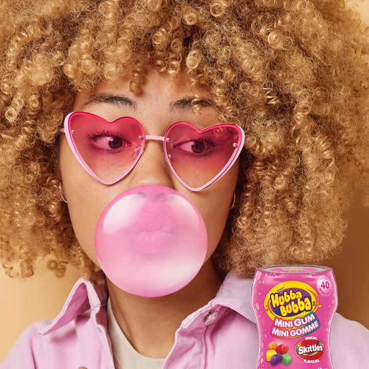 HUBBA BUBBA Minis Sugar-Free Bubble Gum in SKITTLES Flavours – 6 Resealable Bottles (40 Pieces Each) - Canadian Distribution - Ships Free Within Canada on Orders Above CAD $199