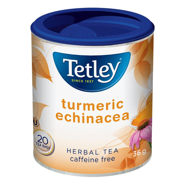 Tetley Turmeric Echinacea Herbal Tea - 20 Bags per Box, 36g, Caffeine-Free, 6-Pack Bundle (120 Total Bags) - Canadian Distribution - Ships Free Within Canada on Orders Above CAD $199
