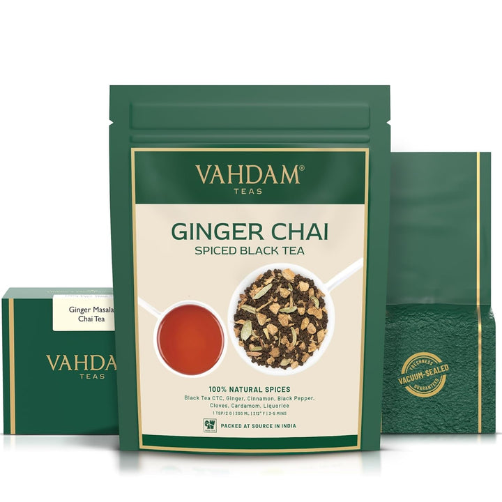 VAHDAM Ginger Masala Chai Tea - Loose Leaf Indian Spiced Chai (50+ Cups, 3.53oz) | Hot, Iced & Latte Ready - Canadian Distribution - Ships Free Within Canada on Orders Above CAD $199