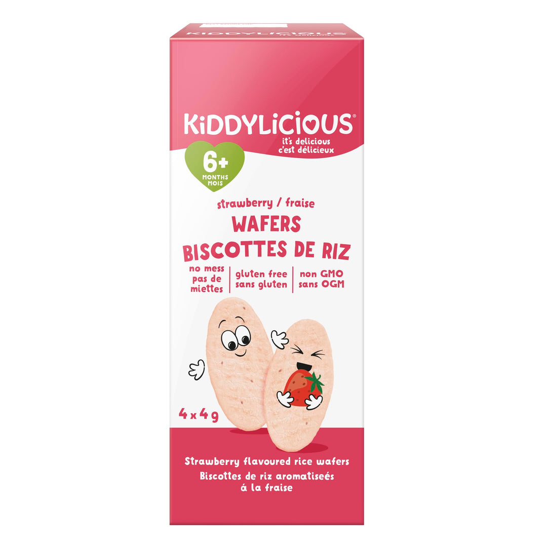 Kiddylicious Strawberry Wafers – Gentle Baby Snacks for 6+ Months – Gluten-Free, Dairy-Free & Vegan – 24 Pieces, 96g - Canadian Distribution - Ships Free Within Canada on Orders Above CAD $199