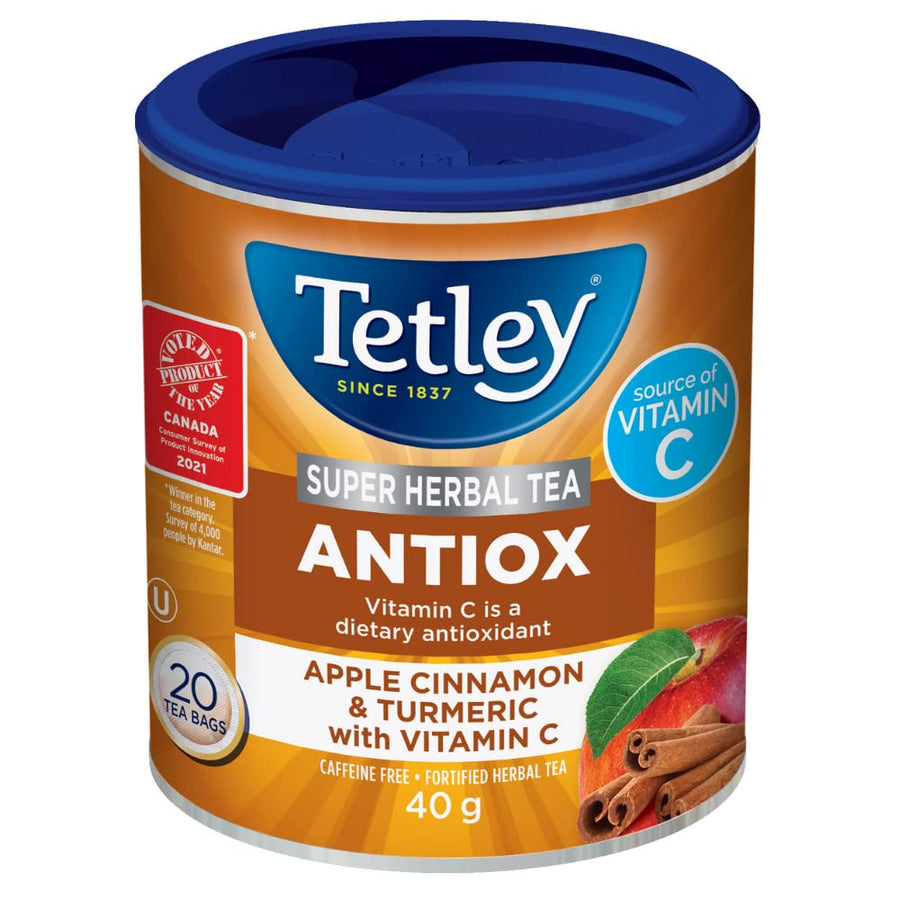 Tetley Super Herbal Antiox Apple Cinnamon & Turmeric Tea – 6 Pack (120 Tea Bags) - Canadian Distribution - Ships Free Within Canada on Orders Above CAD $199
