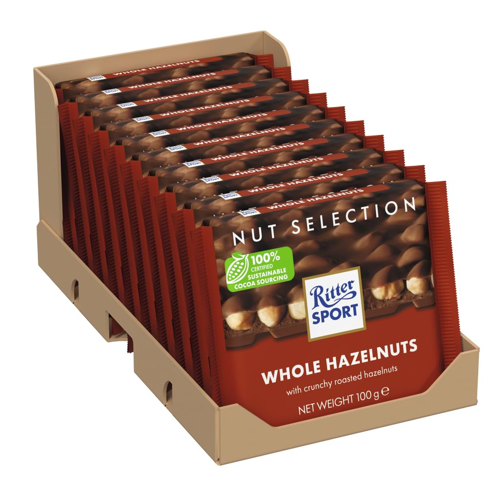 Ritter Sport Milk Chocolate with Whole Hazelnuts 100g (Pack of 10) - Canadian Distribution - Ships Free Within Canada on Orders Above CAD $199