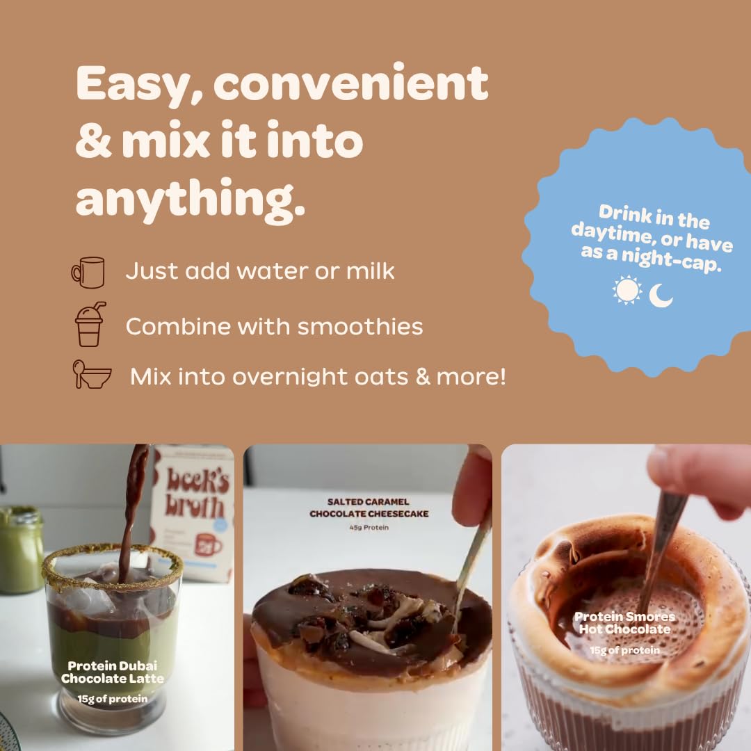 Beck’s Broth – Protein Hot Chocolate – Original – 5 Pack – Bone broth based high protein