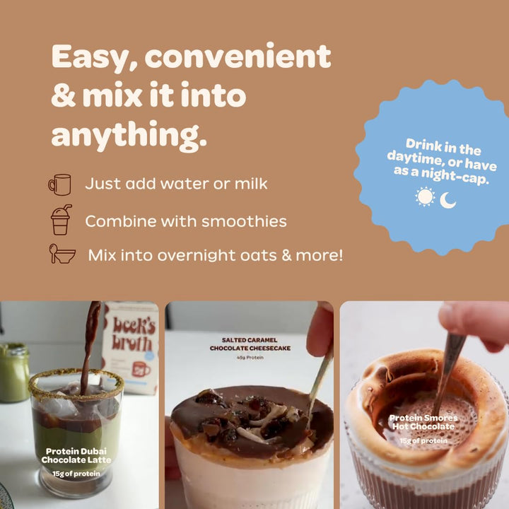 Beck’s Broth – Protein Hot Chocolate – Original – 5 Pack – Bone broth based high protein