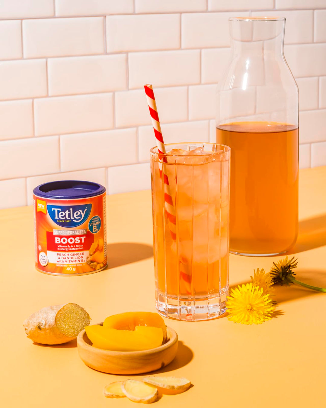 Tetley Super Herbal Boost Peach Ginger & Dandelion Tea – 6 Pack (120 Tea Bags) - Canadian Distribution - Ships Free Within Canada on Orders Above CAD $199